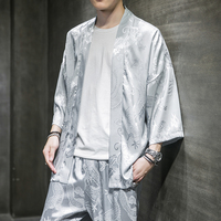 Chiński stylowy kombinezon wzór smoka haft Plus rozmiar krem z filtrem na co dzień odzież starożytny styl sweter Hanfu cienkie spodnie mężczyzn 4